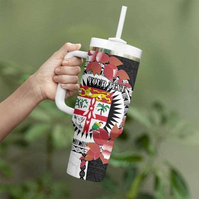 Fiji Day Fijian Tapa Mix Tagimoucia Black Custom Stanley Quencher 40Oz Stainless Steel Tumbler With Handle - Image 3