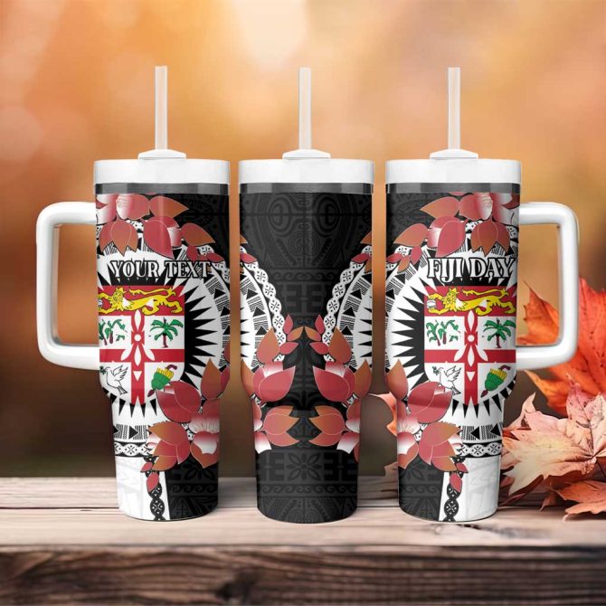 Fiji Day Fijian Tapa Mix Tagimoucia Black Custom Stanley Quencher 40Oz Stainless Steel Tumbler With Handle - Image 4