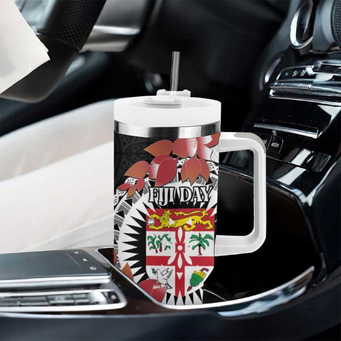 Fiji Day Fijian Tapa Mix Tagimoucia Black Custom Stanley Quencher 40Oz Stainless Steel Tumbler With Handle - Image 8