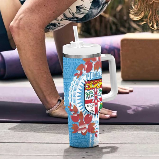 Fiji Day Fijian Tapa Mix Tagimoucia Blue Custom Stanley Quencher 40Oz Stainless Steel Tumbler With Handle - Image 6