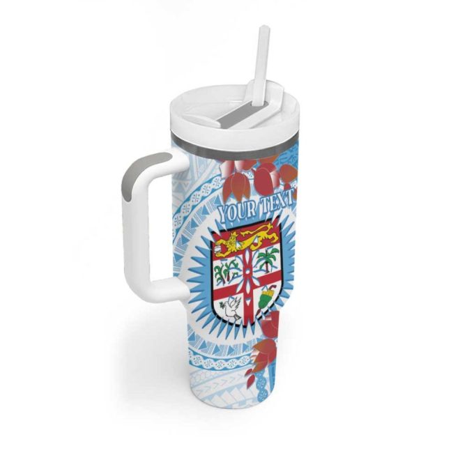 Fiji Day Fijian Tapa Mix Tagimoucia Blue Custom Stanley Quencher 40Oz Stainless Steel Tumbler With Handle - Image 2