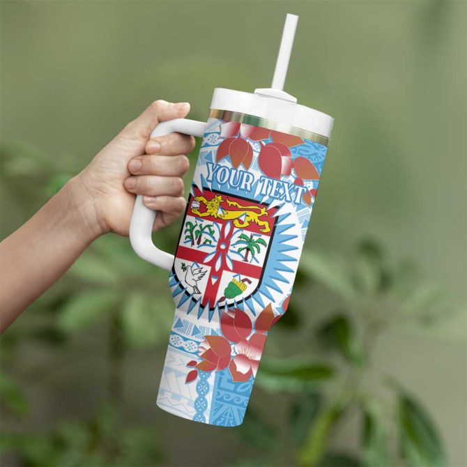 Fiji Day Fijian Tapa Mix Tagimoucia Blue Custom Stanley Quencher 40Oz Stainless Steel Tumbler With Handle - Image 3