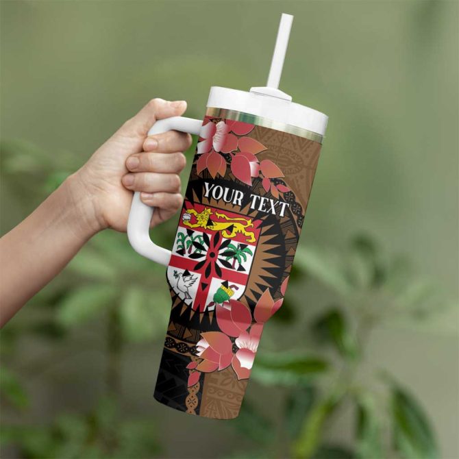 Fiji Day Fijian Tapa Mix Tagimoucia Brown Custom Stanley Quencher 40Oz Stainless Steel Tumbler With Handle - Image 3