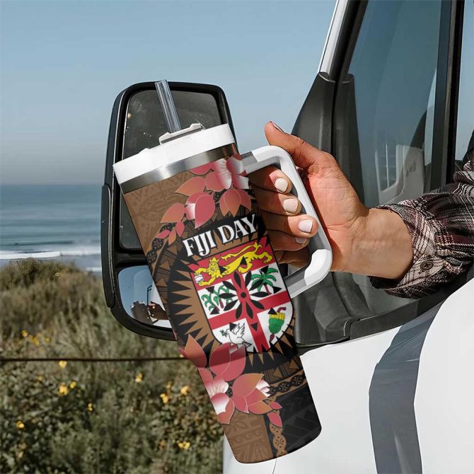 Fiji Day Fijian Tapa Mix Tagimoucia Brown Custom Stanley Quencher 40Oz Stainless Steel Tumbler With Handle - Image 7