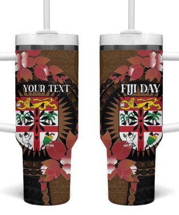 Fiji Day Fijian Tapa Mix Tagimoucia Brown Custom Stanley Quencher 40Oz Stainless Steel Tumbler With Handle