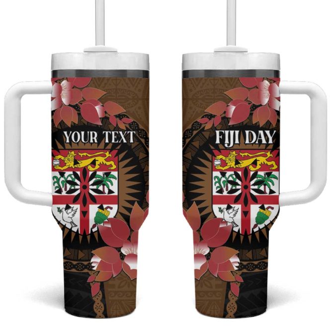 Fiji Day Fijian Tapa Mix Tagimoucia Brown Custom Stanley Quencher 40Oz Stainless Steel Tumbler With Handle