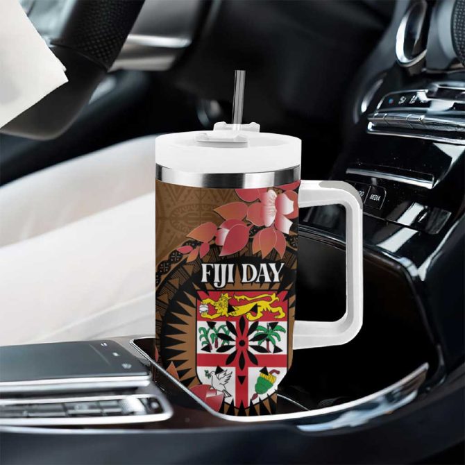 Fiji Day Fijian Tapa Mix Tagimoucia Brown Custom Stanley Quencher 40Oz Stainless Steel Tumbler With Handle - Image 8