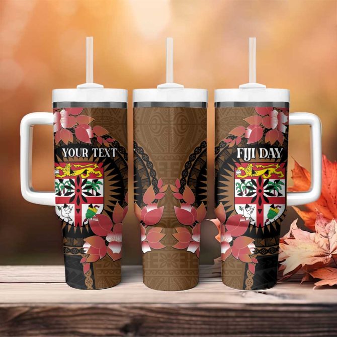 Fiji Day Fijian Tapa Mix Tagimoucia Brown Custom Stanley Quencher 40Oz Stainless Steel Tumbler With Handle - Image 4