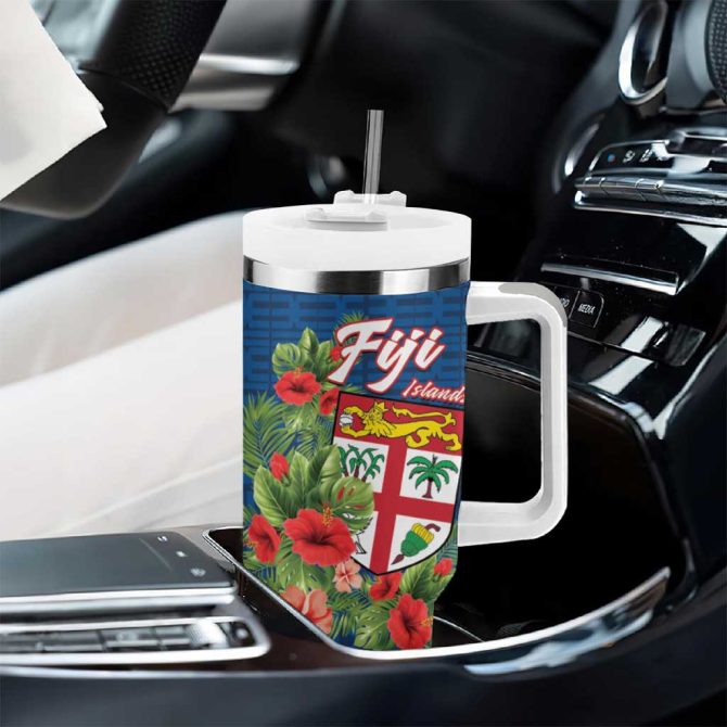 Fiji Island Tropical Flowers And Tapa Custom Stanley Quencher 40Oz Stainless Steel Tumbler With Handle - Image 8