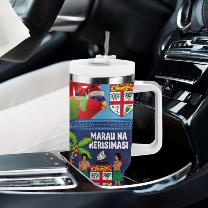 Fiji Marau Na Kerisimasi Christmas Collared Lory Fiji Emblems Custom Stanley Quencher 40Oz Stainless Steel Tumbler With Handle - Image 8