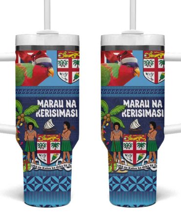 Fiji Marau Na Kerisimasi Christmas Collared Lory Fiji Emblems Custom Stanley Quencher 40Oz Stainless Steel Tumbler With Handle