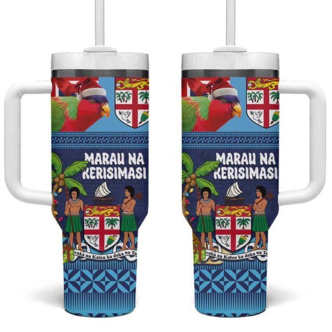 Fiji Marau Na Kerisimasi Christmas Collared Lory Fiji Emblems Custom Stanley Quencher 40Oz Stainless Steel Tumbler With Handle