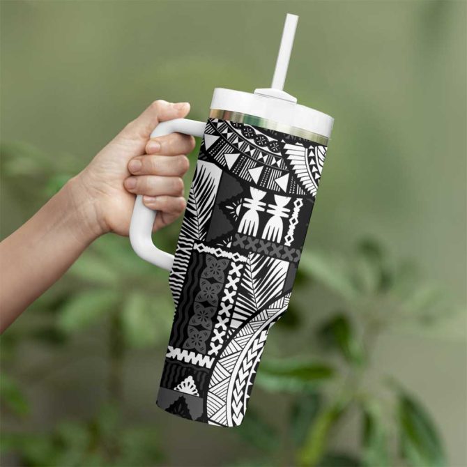 Fiji Rugby Bula Masi Fish Tail Kaivity Cibi Black Custom Stanley Quencher 40Oz Stainless Steel Tumbler With Handle - Image 3