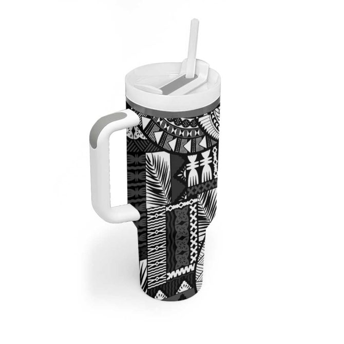 Fiji Rugby Bula Masi Fish Tail Kaivity Cibi Black Custom Stanley Quencher 40Oz Stainless Steel Tumbler With Handle - Image 2
