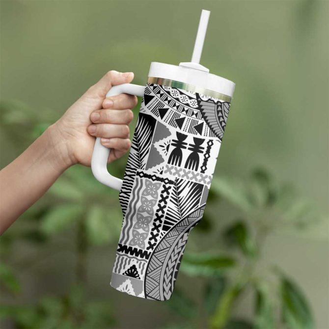 Fiji Rugby Bula Masi Fish Tail Kaivity Cibi White Custom Stanley Quencher 40Oz Stainless Steel Tumbler With Handle - Image 3