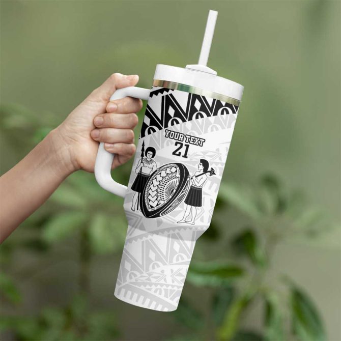 Fiji Rugby Pacific Polynesian Palm Tattoo Custom Stanley Quencher 40Oz Stainless Steel Tumbler With Handle - Image 3