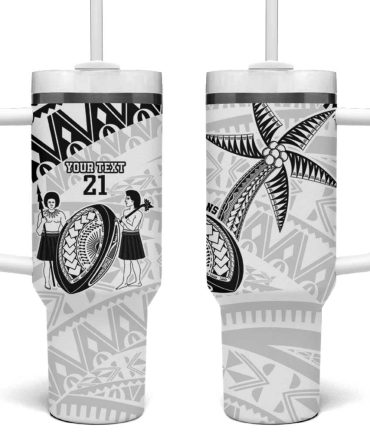 Fiji Rugby Pacific Polynesian Palm Tattoo Custom Stanley Quencher 40Oz Stainless Steel Tumbler With Handle