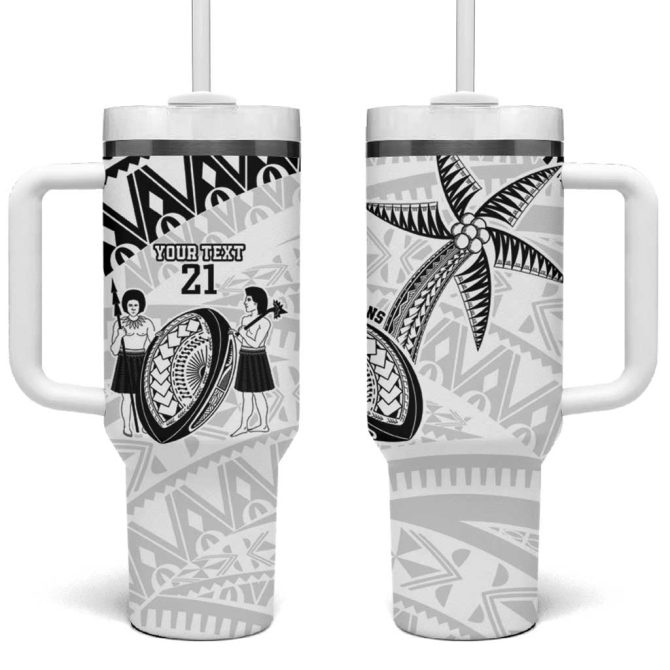 Fiji Rugby Pacific Polynesian Palm Tattoo Custom Stanley Quencher 40Oz Stainless Steel Tumbler With Handle