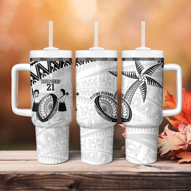 Fiji Rugby Pacific Polynesian Palm Tattoo Custom Stanley Quencher 40Oz Stainless Steel Tumbler With Handle - Image 4