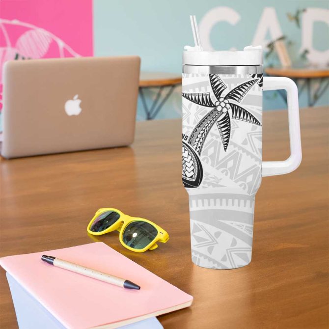 Fiji Rugby Pacific Polynesian Palm Tattoo Custom Stanley Quencher 40Oz Stainless Steel Tumbler With Handle - Image 5
