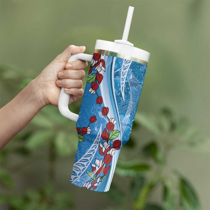 Fiji Tagimaucia Floral Tapa Custom Stanley Quencher 40Oz Stainless Steel Tumbler With Handle - Image 3