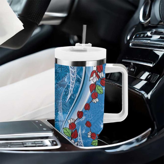 Fiji Tagimaucia Floral Tapa Custom Stanley Quencher 40Oz Stainless Steel Tumbler With Handle - Image 8