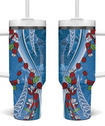 Fiji Tagimaucia Floral Tapa Custom Stanley Quencher 40Oz Stainless Steel Tumbler With Handle
