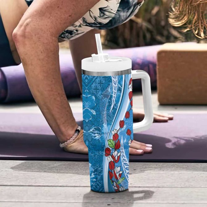 Fiji Tagimaucia Floral Tapa Custom Stanley Quencher 40Oz Stainless Steel Tumbler With Handle - Image 6