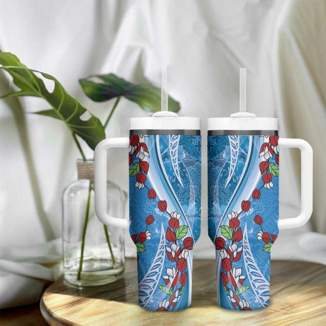 Fiji Tagimaucia Floral Tapa Custom Stanley Quencher 40Oz Stainless Steel Tumbler With Handle - Image 9