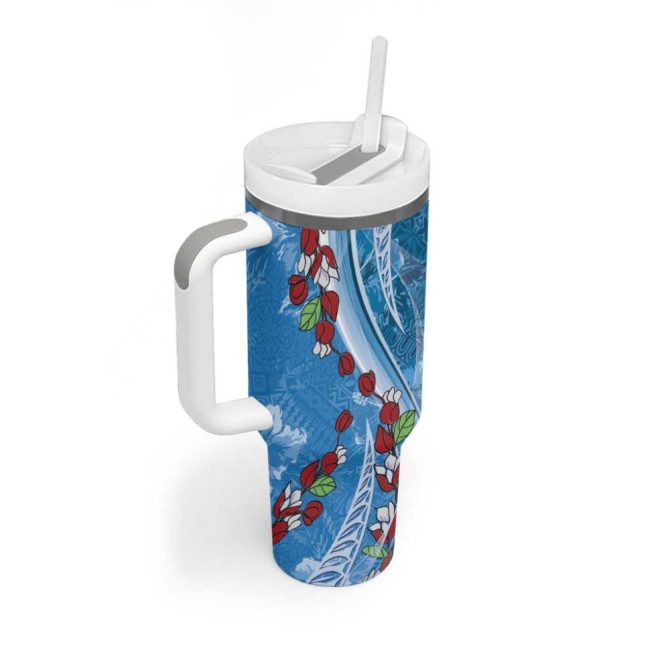 Fiji Tagimaucia Floral Tapa Custom Stanley Quencher 40Oz Stainless Steel Tumbler With Handle - Image 2