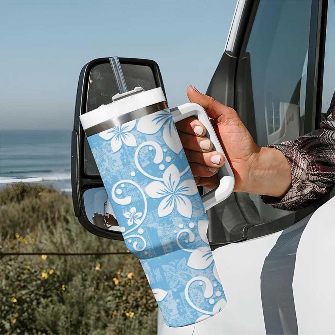Fiji Tapa Plumeria Floral Custom Stanley Quencher 40Oz Stainless Steel Tumbler With Handle - Image 7