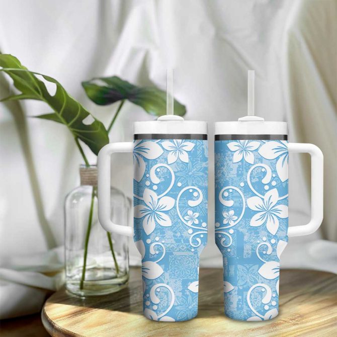 Fiji Tapa Plumeria Floral Custom Stanley Quencher 40Oz Stainless Steel Tumbler With Handle - Image 9