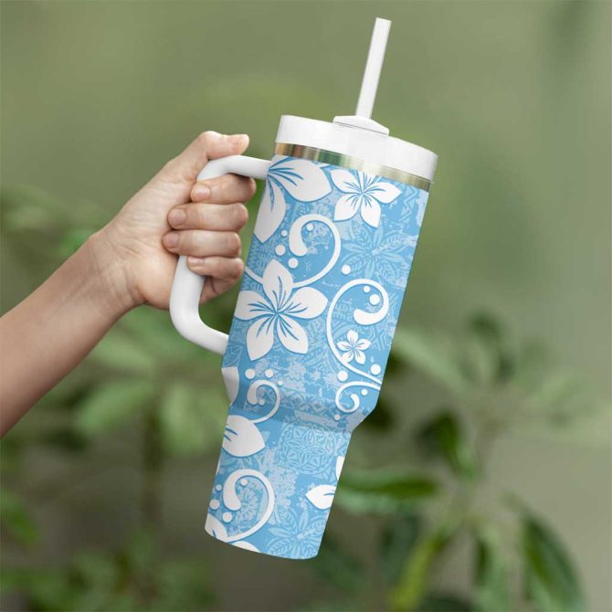 Fiji Tapa Plumeria Floral Custom Stanley Quencher 40Oz Stainless Steel Tumbler With Handle - Image 3
