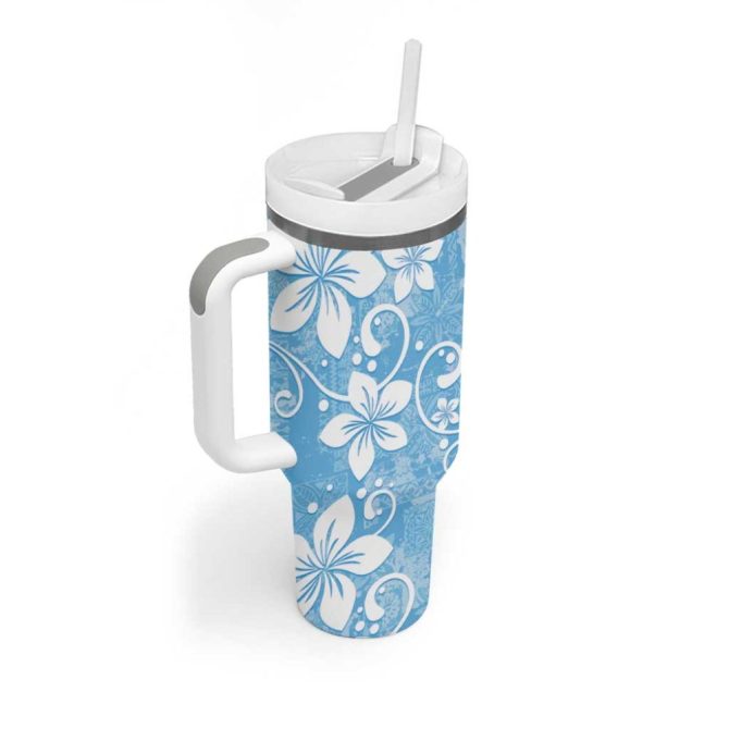Fiji Tapa Plumeria Floral Custom Stanley Quencher 40Oz Stainless Steel Tumbler With Handle - Image 2
