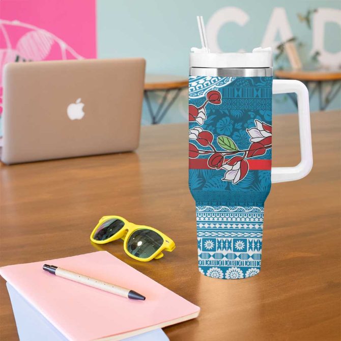 Fijian Tagimoucia Flowers Christmas Coquette Bow Custom Stanley Quencher 40Oz Stainless Steel Tumbler With Handle - Image 5
