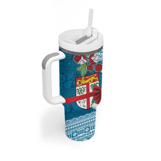 Fijian Tagimoucia Flowers Christmas Coquette Bow Custom Stanley Quencher 40Oz Stainless Steel Tumbler With Handle - Image 2