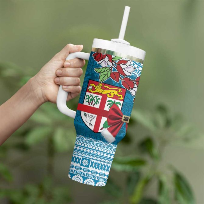 Fijian Tagimoucia Flowers Christmas Coquette Bow Custom Stanley Quencher 40Oz Stainless Steel Tumbler With Handle - Image 3
