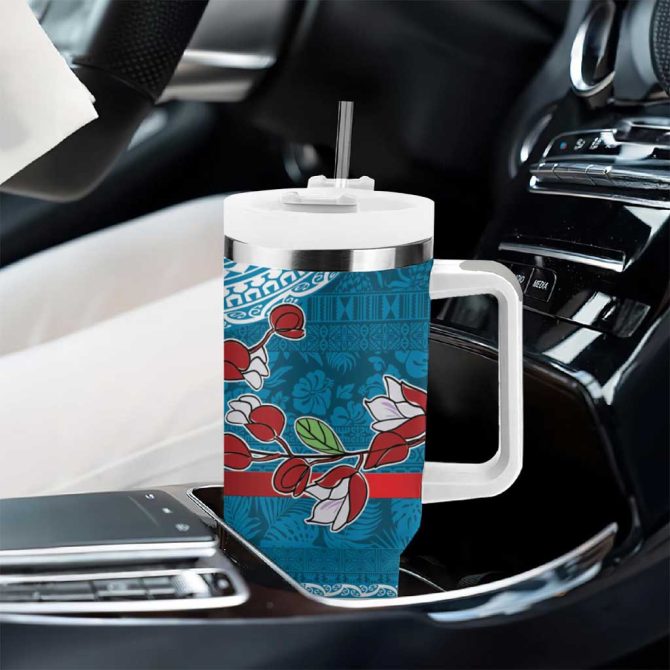 Fijian Tagimoucia Flowers Christmas Coquette Bow Custom Stanley Quencher 40Oz Stainless Steel Tumbler With Handle - Image 8