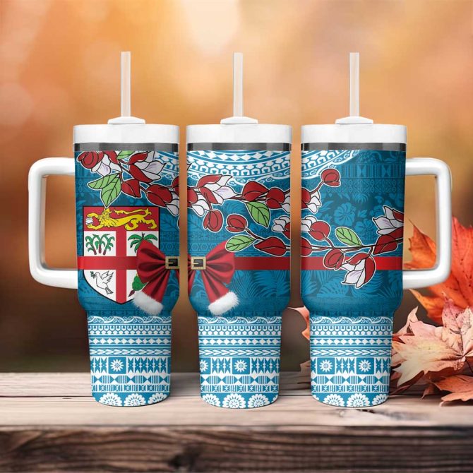 Fijian Tagimoucia Flowers Christmas Coquette Bow Custom Stanley Quencher 40Oz Stainless Steel Tumbler With Handle - Image 4