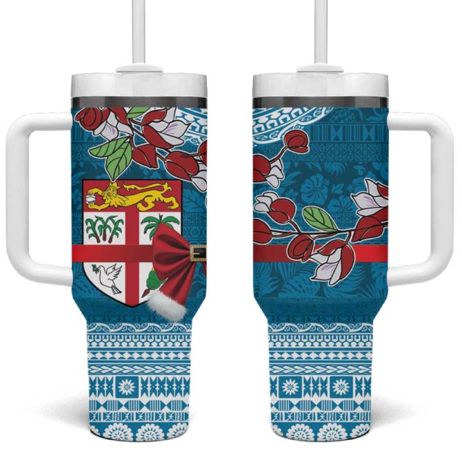 Fijian Tagimoucia Flowers Christmas Coquette Bow Custom Stanley Quencher 40Oz Stainless Steel Tumbler With Handle
