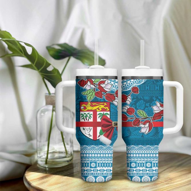 Fijian Tagimoucia Flowers Christmas Coquette Bow Custom Stanley Quencher 40Oz Stainless Steel Tumbler With Handle - Image 9
