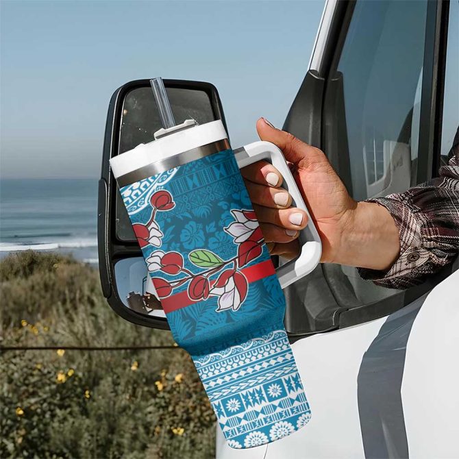 Fijian Tagimoucia Flowers Christmas Coquette Bow Custom Stanley Quencher 40Oz Stainless Steel Tumbler With Handle - Image 7