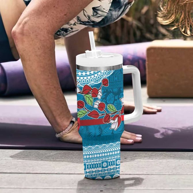 Fijian Tagimoucia Flowers Christmas Coquette Bow Custom Stanley Quencher 40Oz Stainless Steel Tumbler With Handle - Image 6