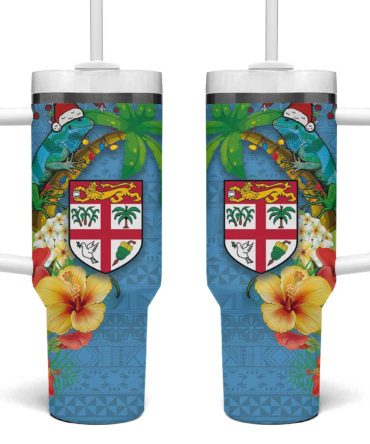 Fijians Iguana Tagimoucia Christmas Palm Tree And Hibiscus Custom Stanley Quencher 40Oz Stainless Steel Tumbler With Handle