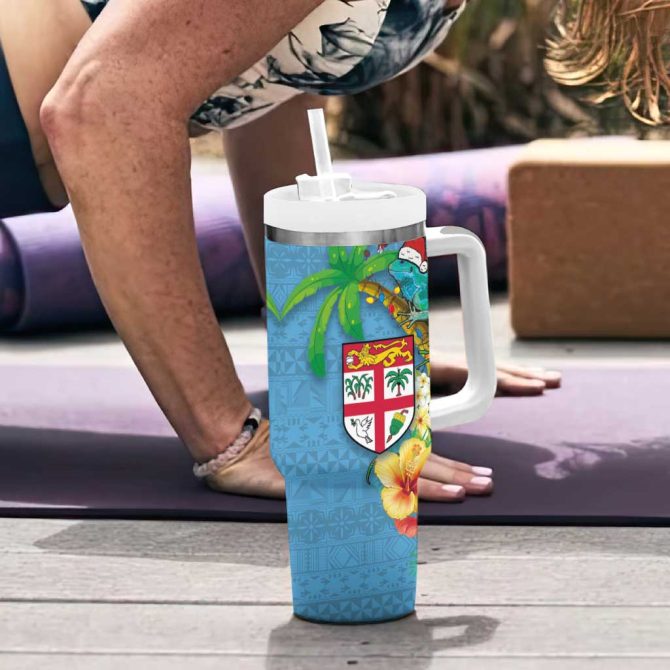 Fijians Iguana Tagimoucia Christmas Palm Tree And Hibiscus Custom Stanley Quencher 40Oz Stainless Steel Tumbler With Handle - Image 6
