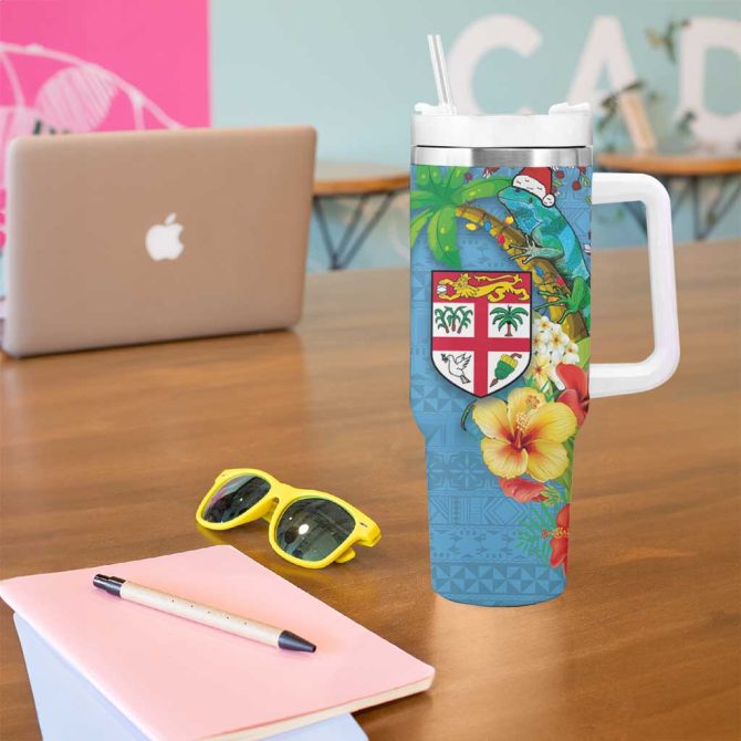 Fijians Iguana Tagimoucia Christmas Palm Tree And Hibiscus Custom Stanley Quencher 40Oz Stainless Steel Tumbler With Handle - Image 5