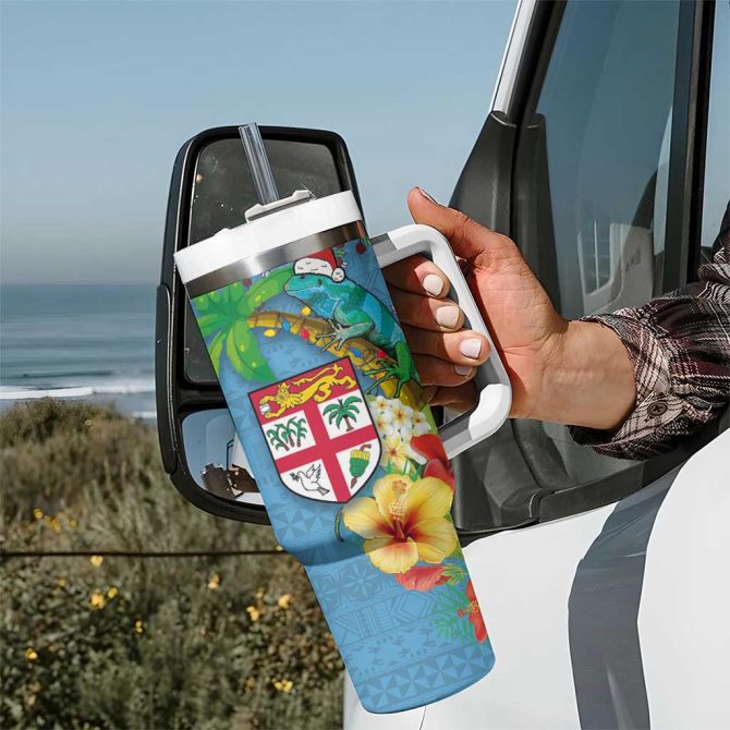 Fijians Iguana Tagimoucia Christmas Palm Tree And Hibiscus Custom Stanley Quencher 40Oz Stainless Steel Tumbler With Handle - Image 7