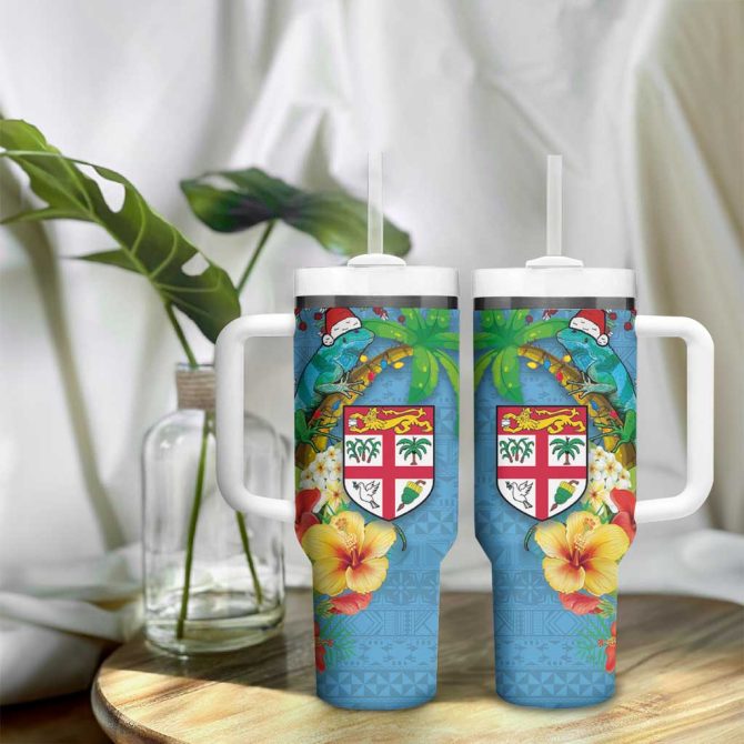 Fijians Iguana Tagimoucia Christmas Palm Tree And Hibiscus Custom Stanley Quencher 40Oz Stainless Steel Tumbler With Handle - Image 9