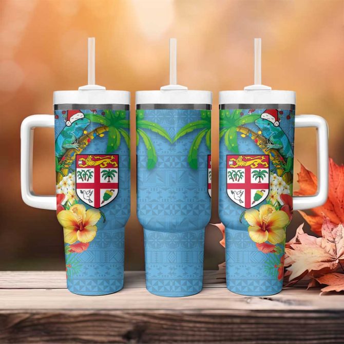 Fijians Iguana Tagimoucia Christmas Palm Tree And Hibiscus Custom Stanley Quencher 40Oz Stainless Steel Tumbler With Handle - Image 4