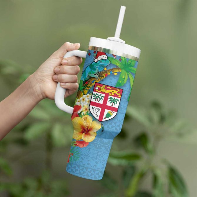 Fijians Iguana Tagimoucia Christmas Palm Tree And Hibiscus Custom Stanley Quencher 40Oz Stainless Steel Tumbler With Handle - Image 3